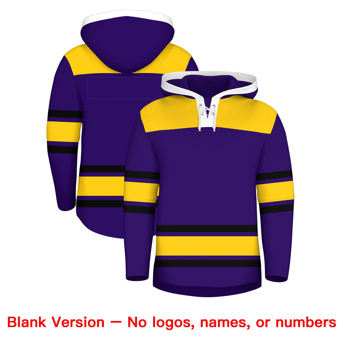 Custom Hockey Hoodie Jersey Purple Gold Raglan Sleeves Lace-Up Neck Personal Name &amp; Number &amp; Logo