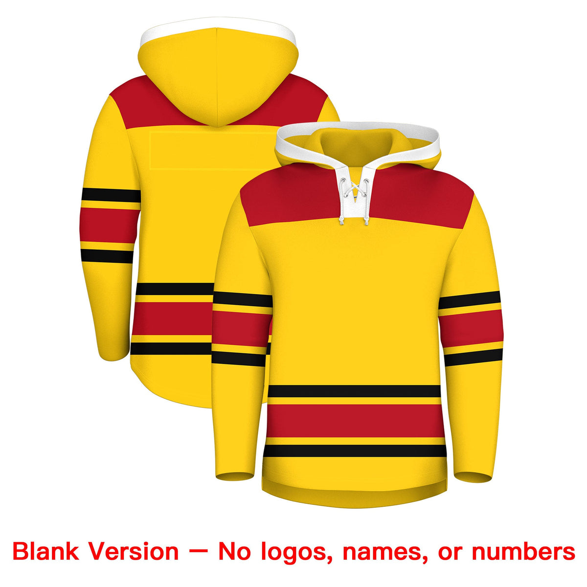 Custom Hockey Hoodie Jersey Gold Red Raglan Sleeves Lace-Up Neck Personal Name &amp; Number &amp; Logo