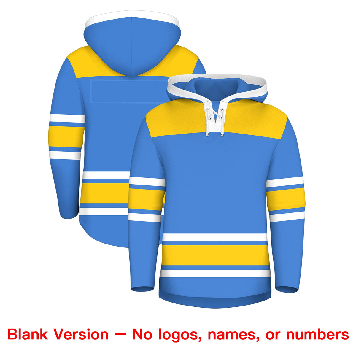 Custom Hockey Hoodie Jersey Powder Blue Gold Raglan Sleeves Lace-Up Neck Classic Team Colors Hoodie