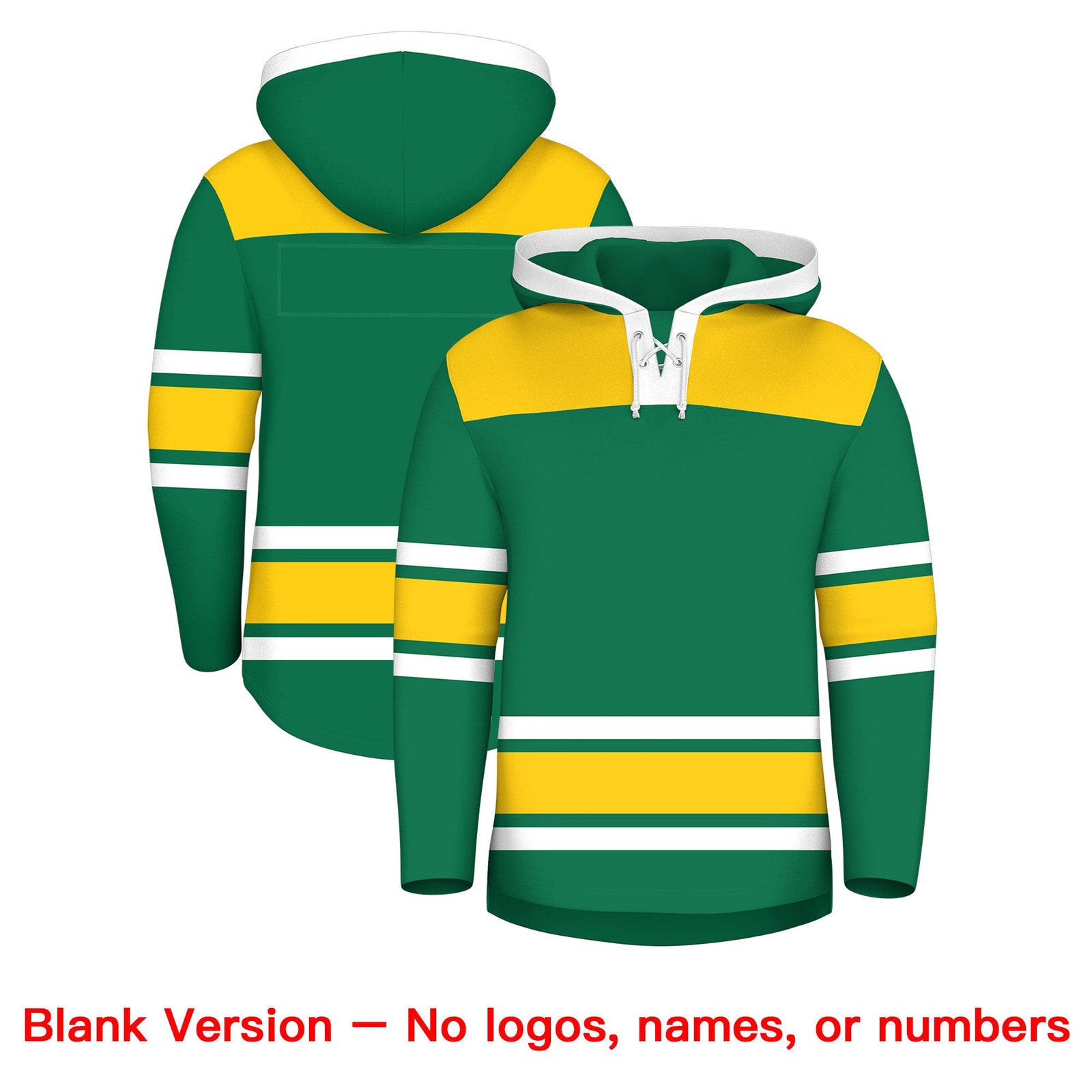 Custom Hockey Hoodie Jersey Kelly Green Gold Raglan Sleeves Lace-Up Neck Personalized Jersey for Men & Youth
