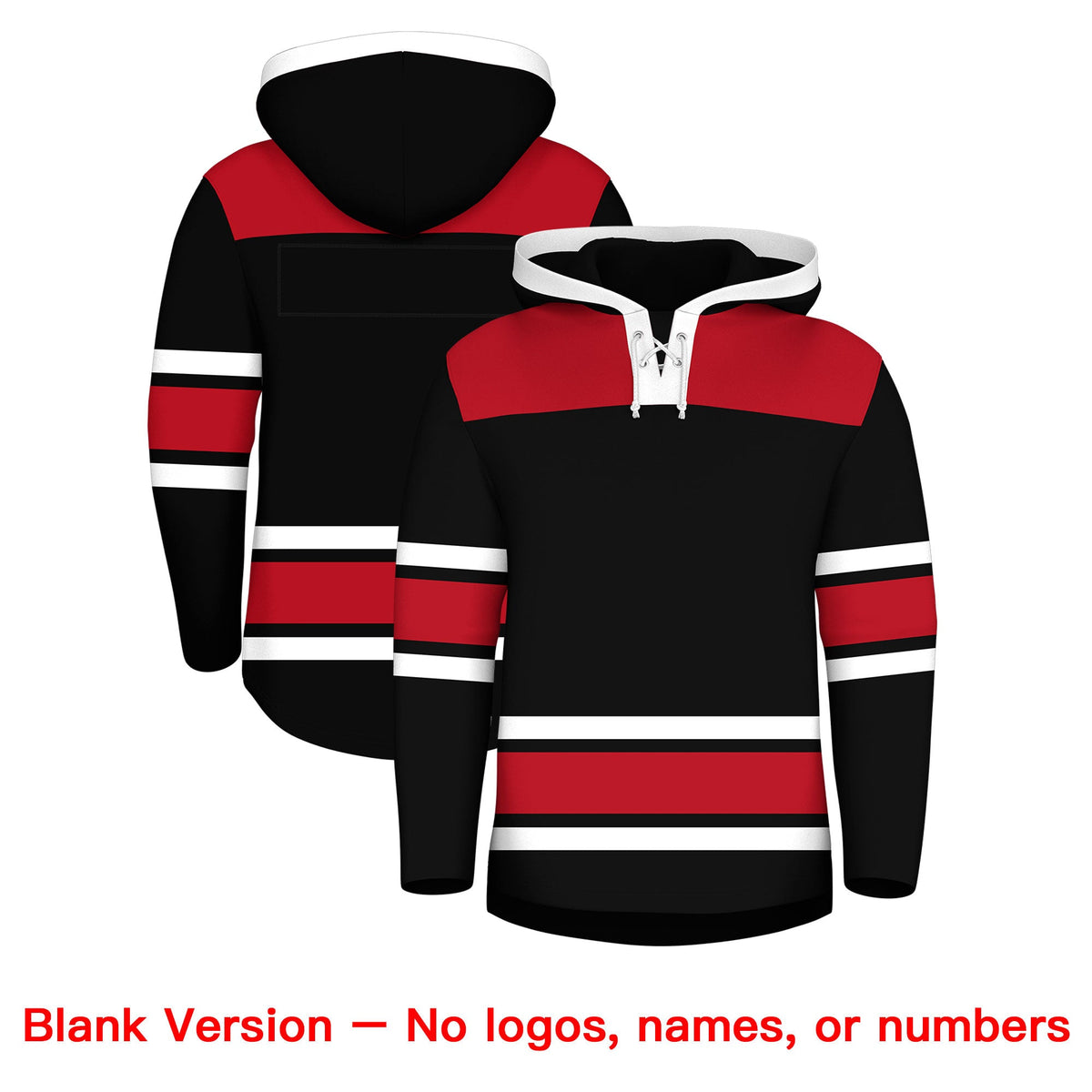 Custom Hockey Hoodie Jersey Black Red Raglan Sleeves Lace-Up Neck Personalized Jersey for Men &amp; Youth