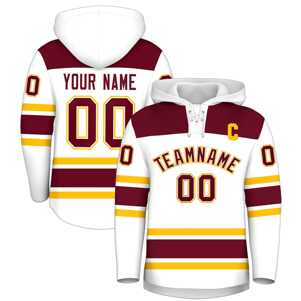 Custom Hockey Hoodie Jersey White Crimson Raglan Sleeves Lace-Up Neck Personalized Jersey for Men &amp; Youth