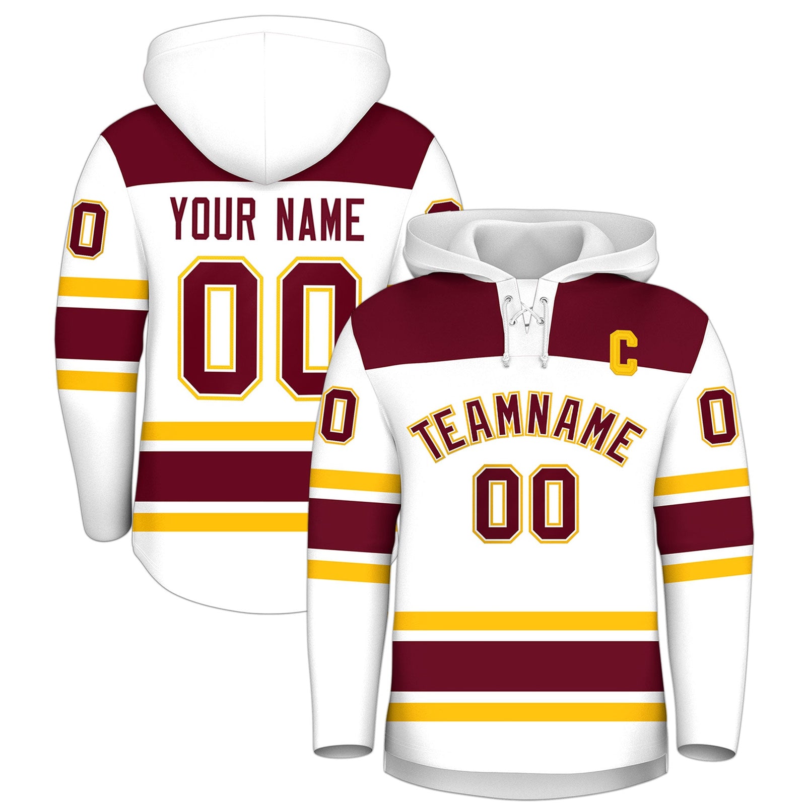 Custom Hockey Hoodie Jersey White Crimson Raglan Sleeves Lace-Up Neck Personalized Jersey for Men & Youth