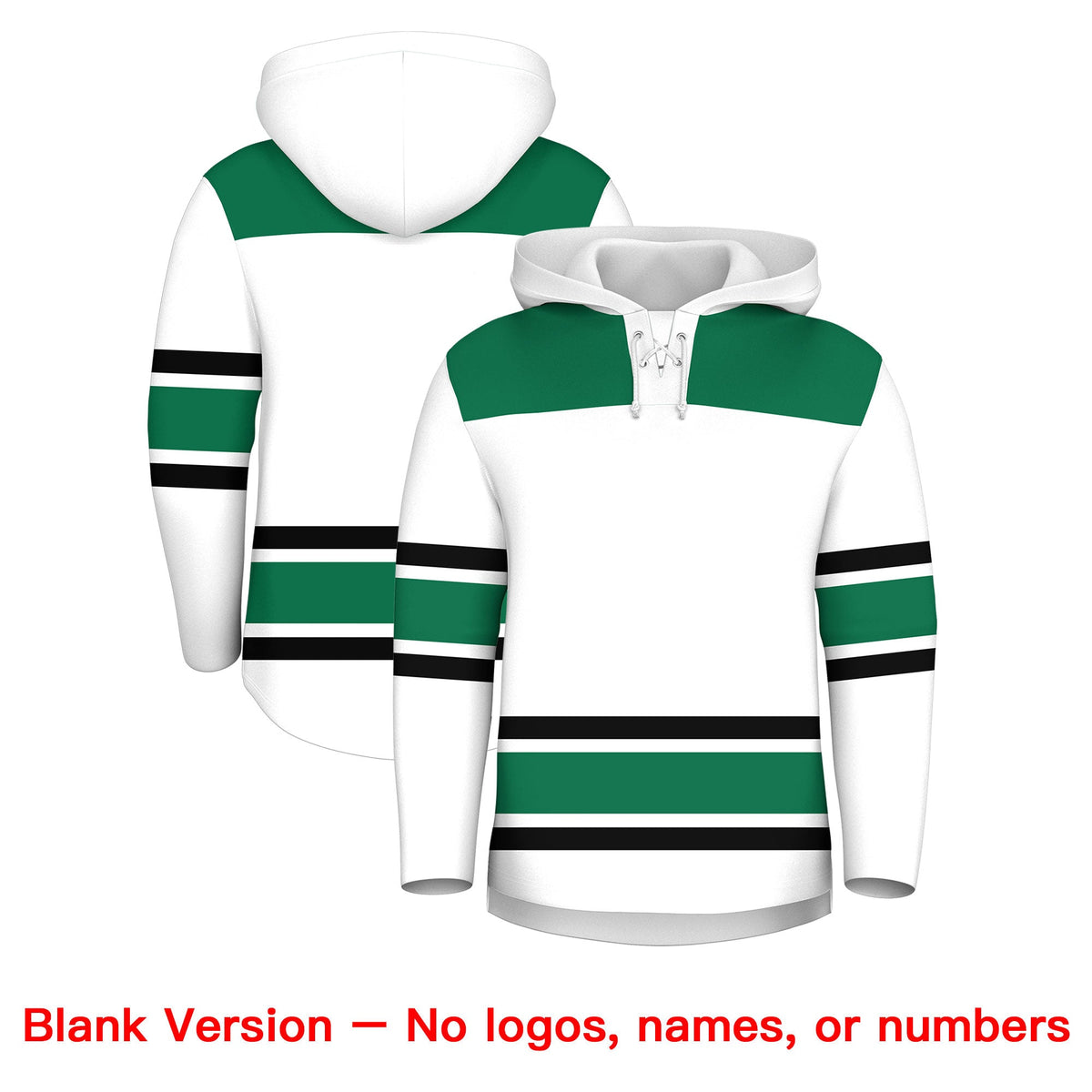 Custom Hockey Hoodie Jersey White Kelly Green Raglan Sleeves Lace-Up Neck Personalized Jersey for Men &amp; Youth