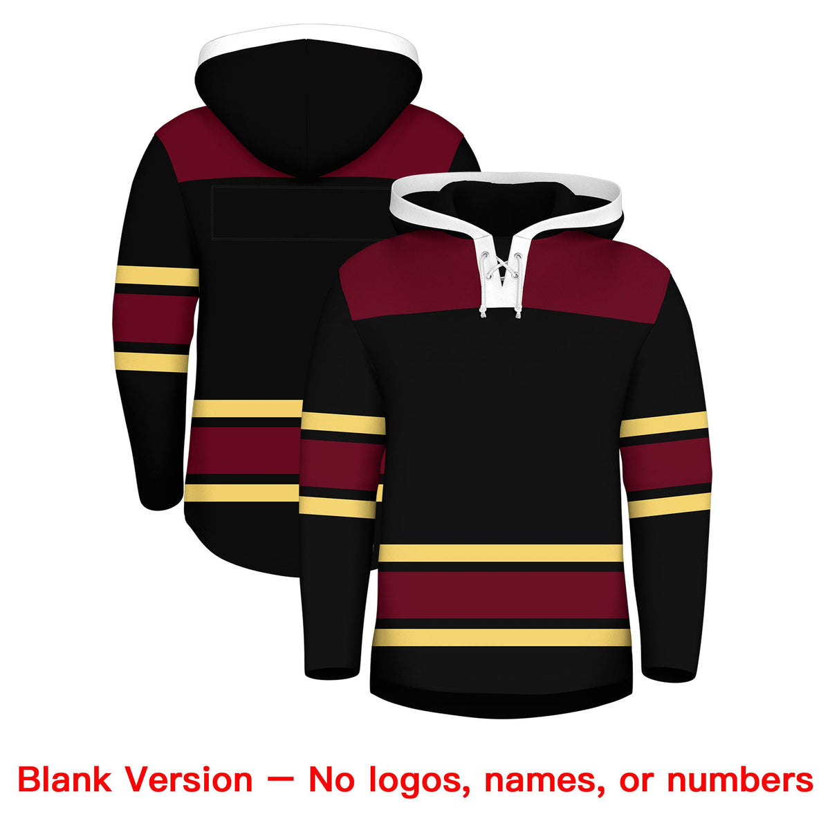 Custom Hockey Hoodie Jersey Black Crimson Raglan Sleeves Lace-Up Neck Personalized Jersey for Men &amp; Youth