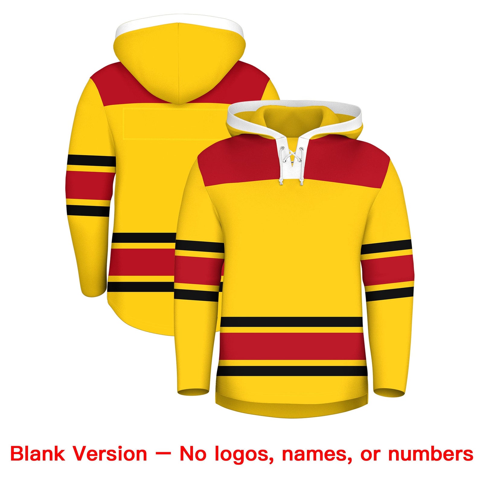 Custom Hockey Hoodie Jersey Gold Red Raglan Sleeves Lace-Up Neck Personal Name & Number & Logo