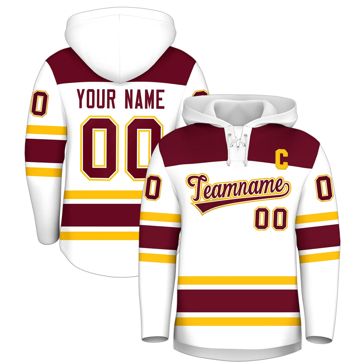 Custom Hockey Hoodie Jersey White Crimson Raglan Sleeves Lace-Up Neck Personalized Jersey for Men &amp; Youth
