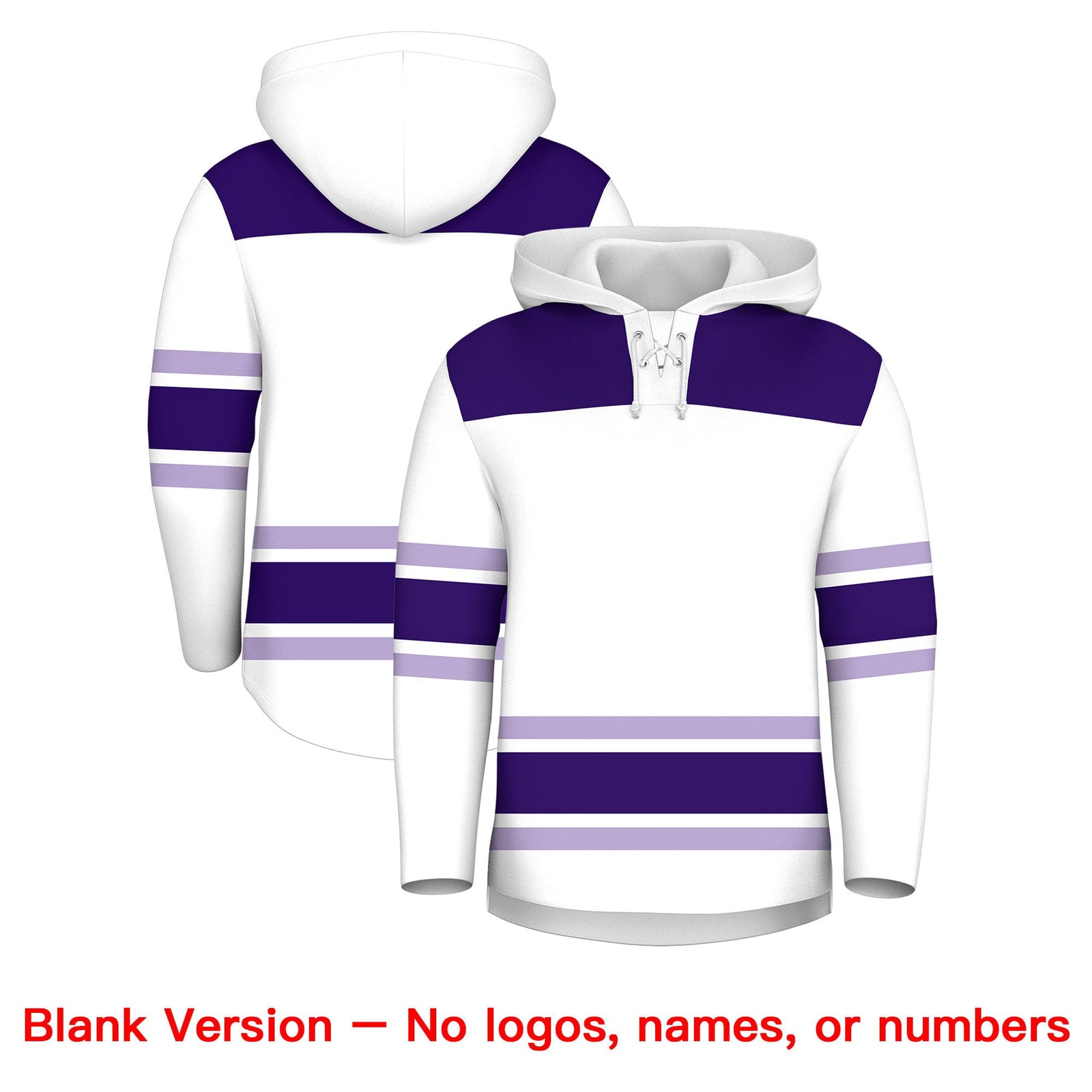 Custom Hockey Hoodie Jersey White Purple Raglan Sleeves Lace-Up Neck Personalized Jersey for Men & Youth
