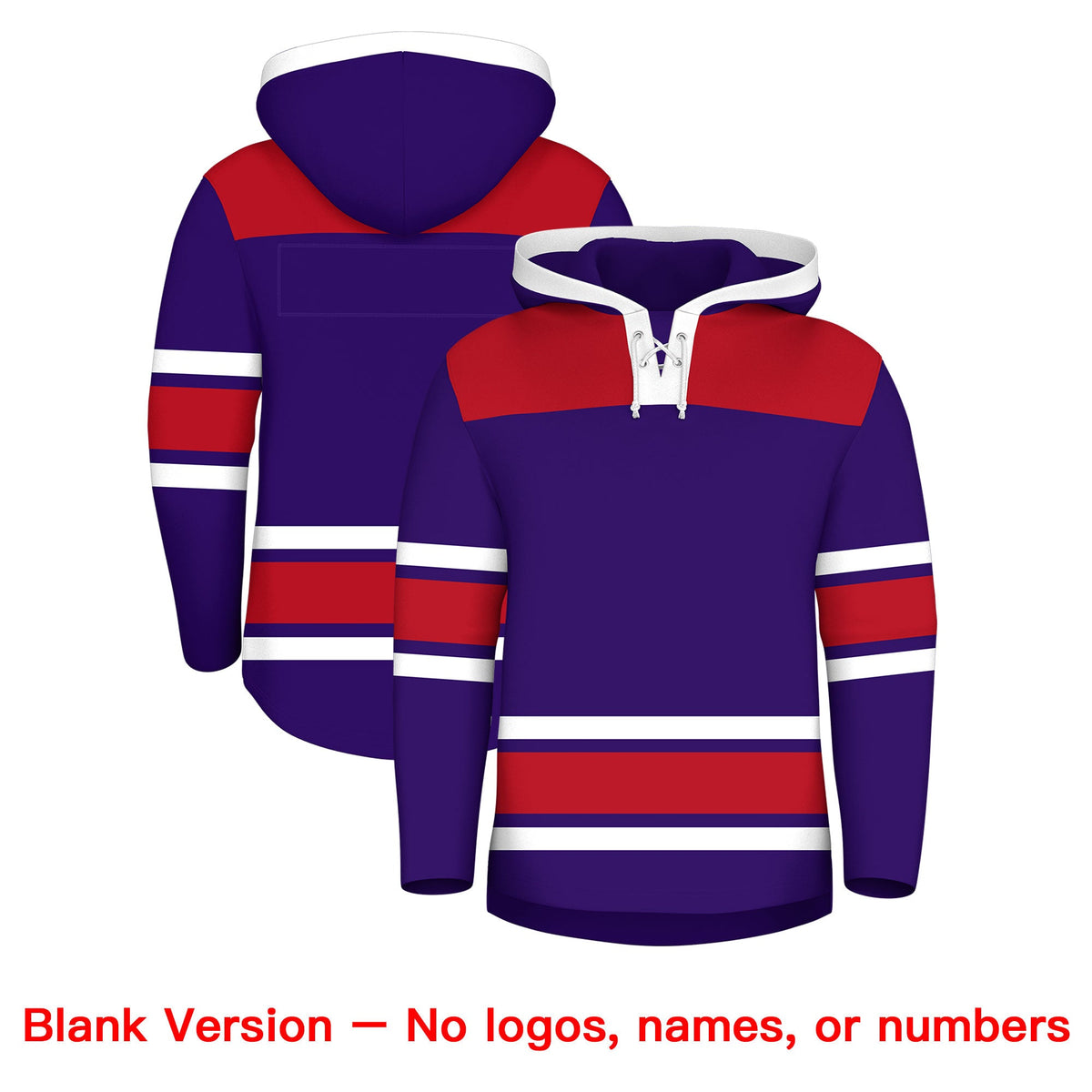 Custom Hockey Hoodie Jersey Purple Red Raglan Sleeves Lace-Up Neck Classic Team Colors Hoodie