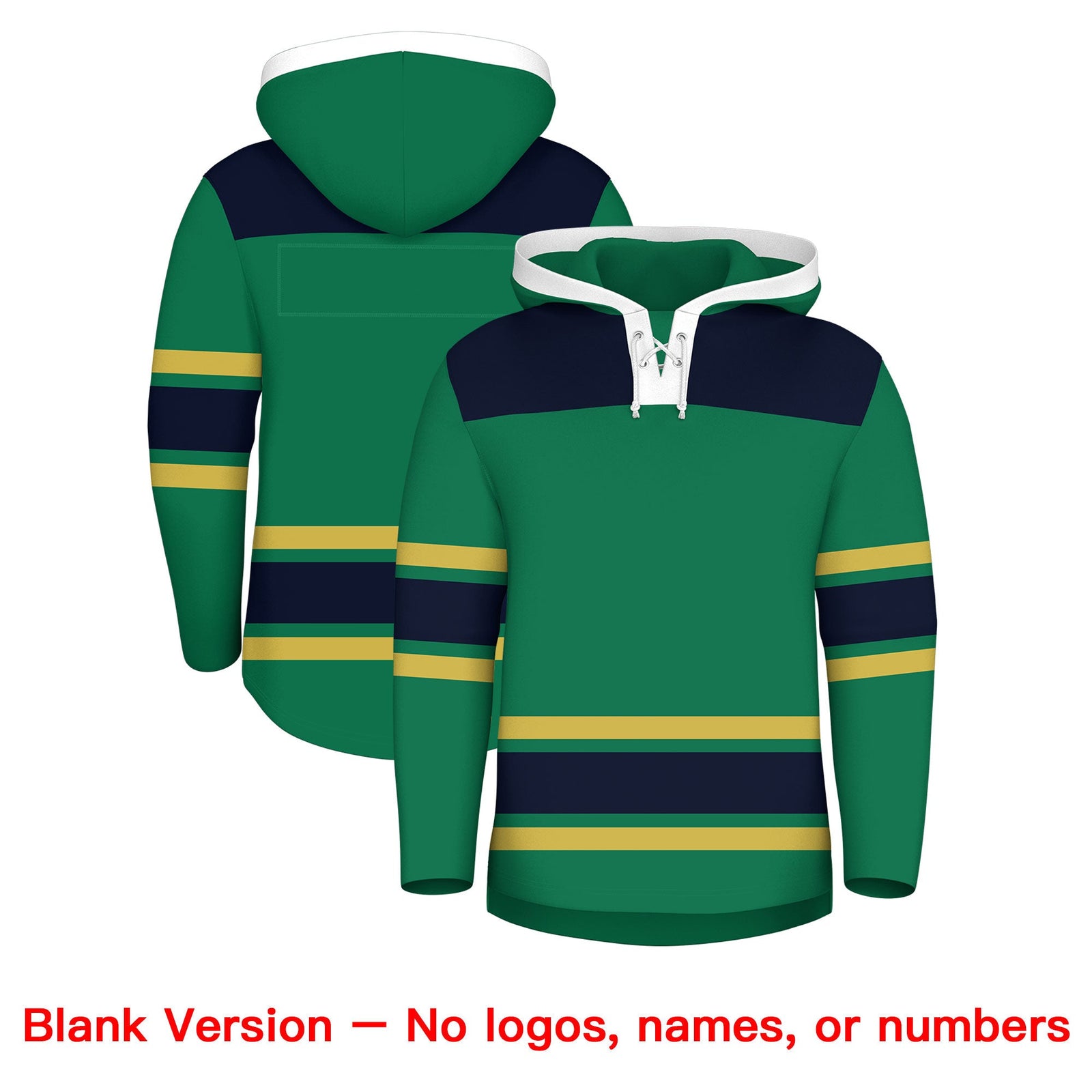 Custom Hockey Hoodie Jersey Kelly Green Old Gold Raglan Sleeves Lace-Up Neck Classic Team Colors Hoodie