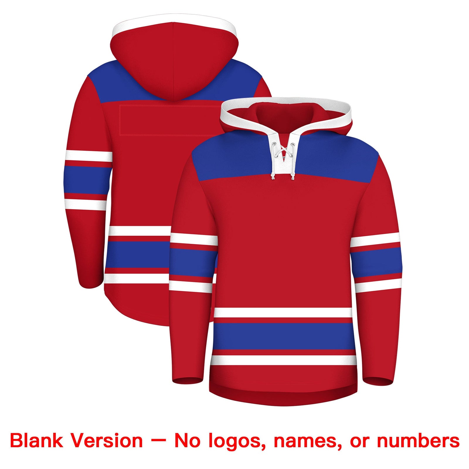 Custom Hockey Hoodie Jersey Red Royal Blue Raglan Sleeves Lace-Up Neck Personalized Jersey for Men & Youth