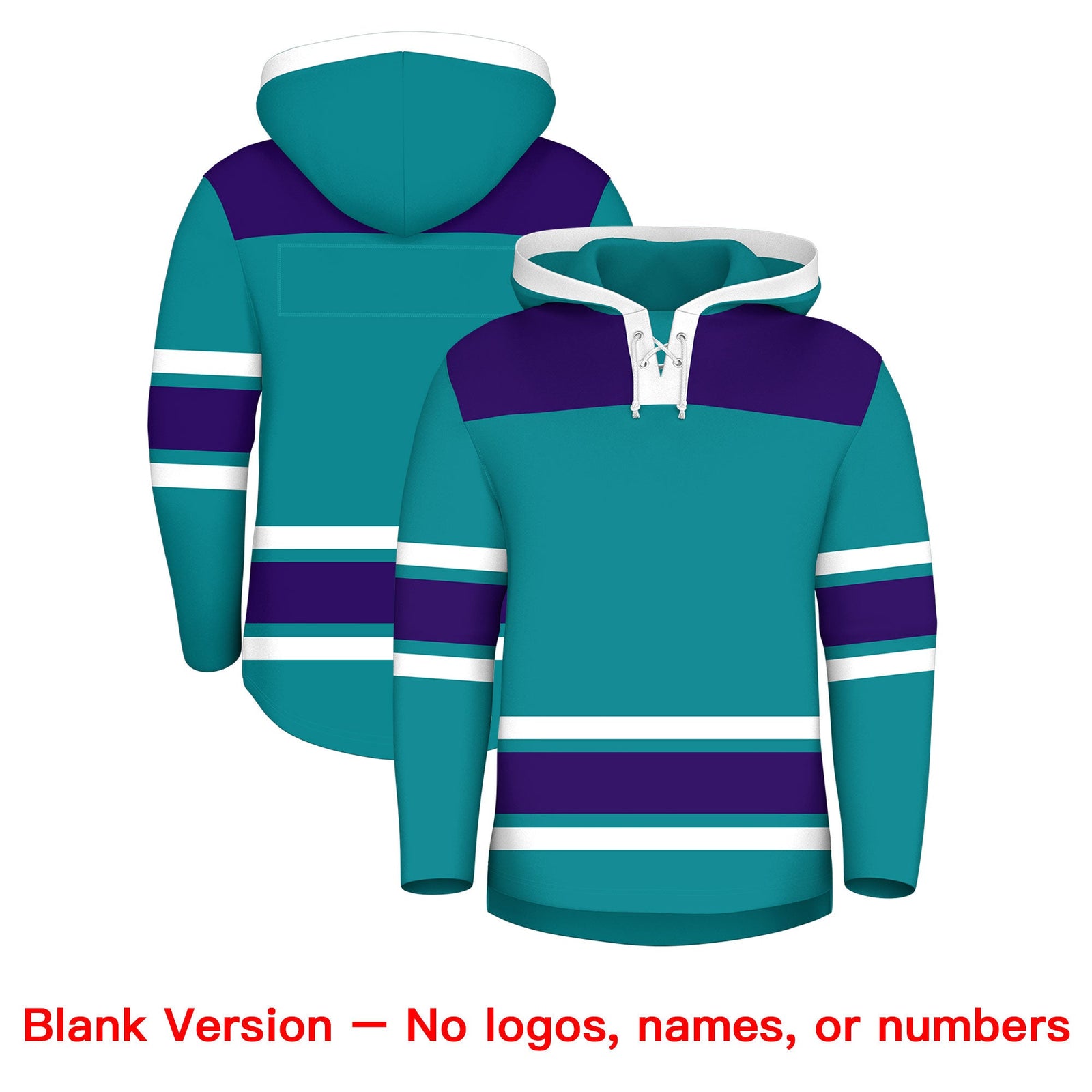 Custom Hockey Hoodie Jersey Teal Purple Raglan Sleeves Lace-Up Neck Classic Team Colors Hoodie