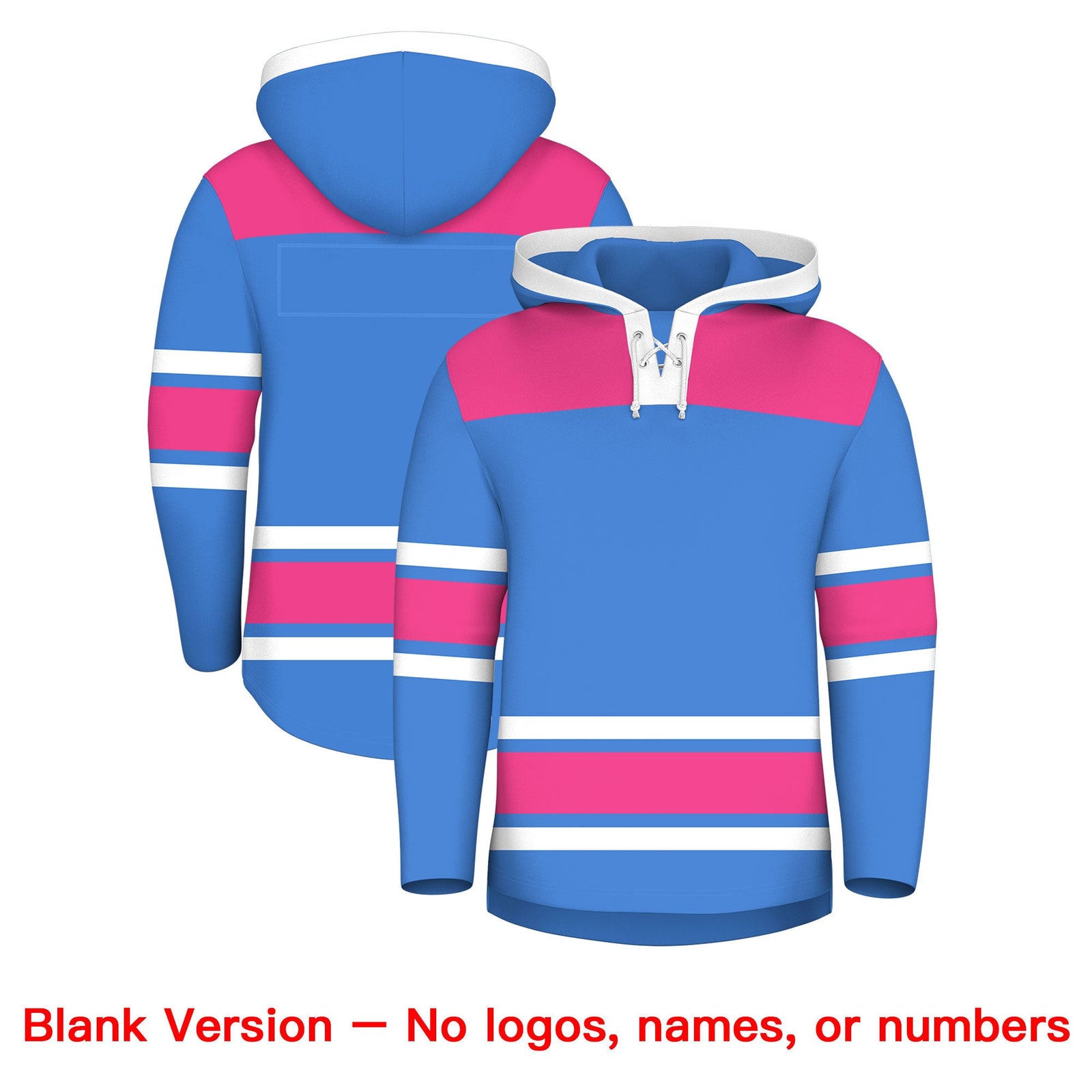Custom Hockey Hoodie Jersey Powder Blue Raglan Sleeves Lace-Up Neck Personal Name & Number & Logo