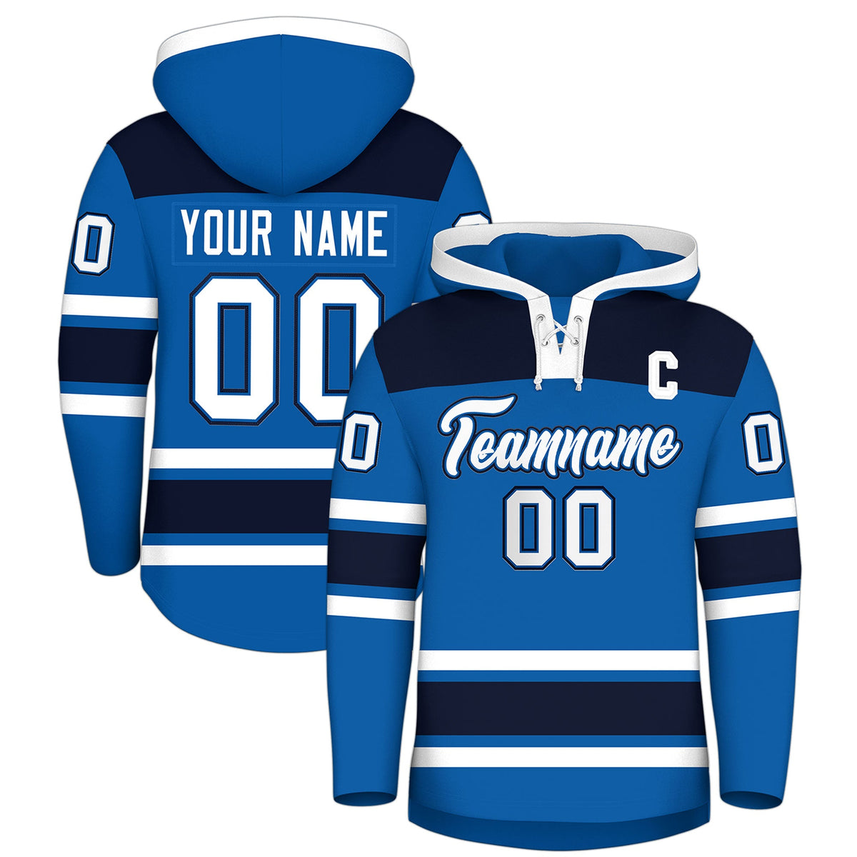 Custom Hockey Hoodie Jersey Royal Navy Raglan Sleeves Lace-Up Neck Personal Name &amp; Number &amp; Logo