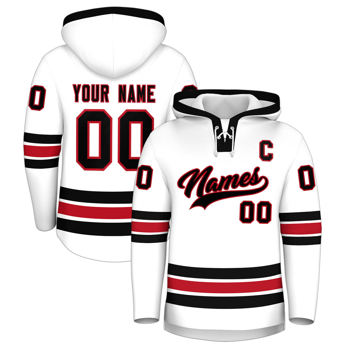 Custom Hockey Hoodie Jersey White Black Classic Style Add Name,Number &amp; Logo