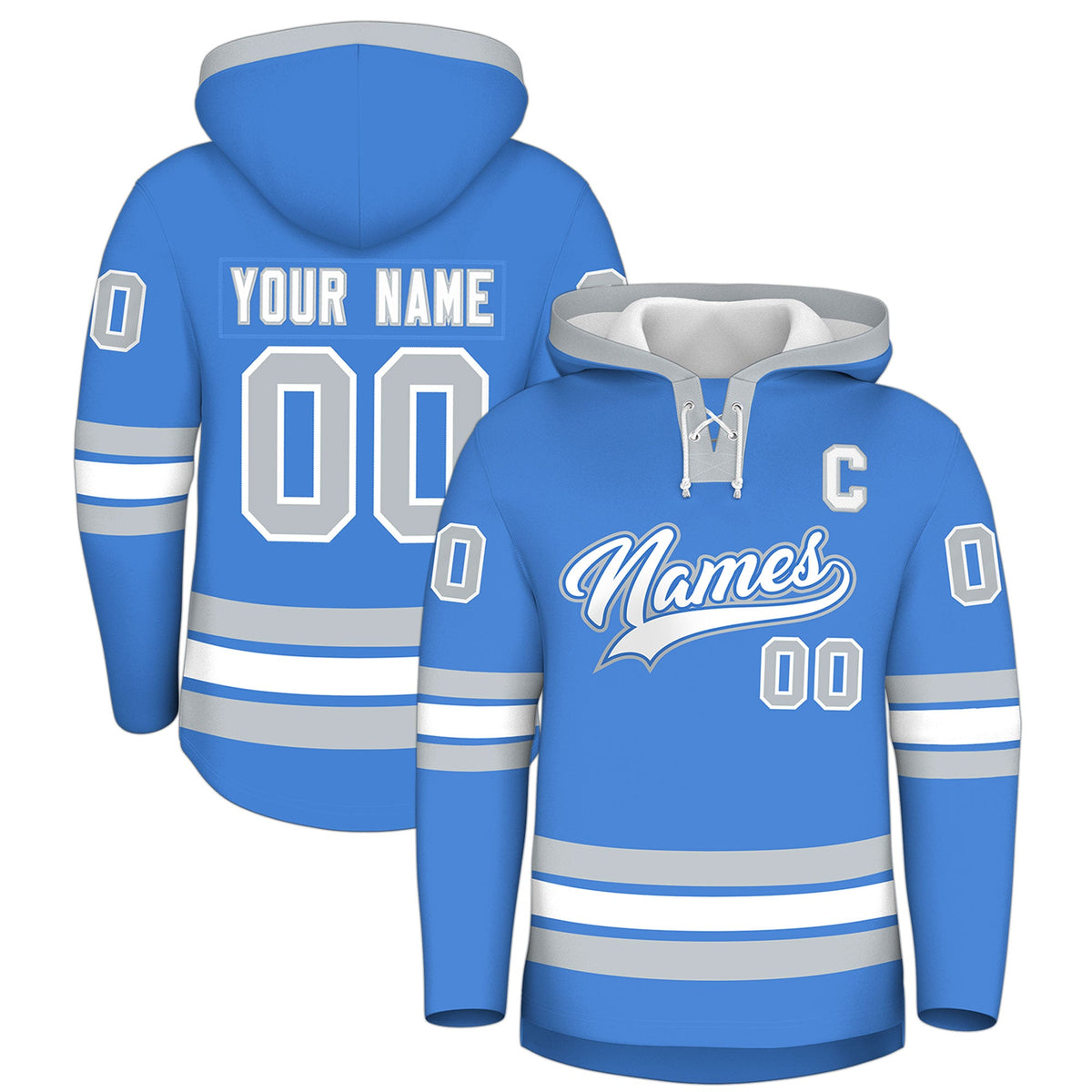 Custom Hockey Hoodie Jersey Powder Blue Silver Classic Style for Men&amp;Youth