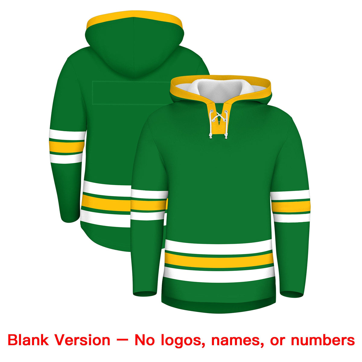 Custom Hockey Hoodie Jersey Kelly Green Gold Classic Style for Men&amp;Youth