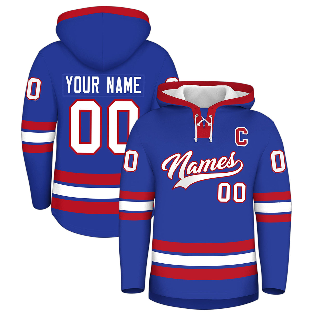 Custom Hockey Hoodie Jersey Royal Blue Red Classic Style Add Name,Number&amp;Logo
