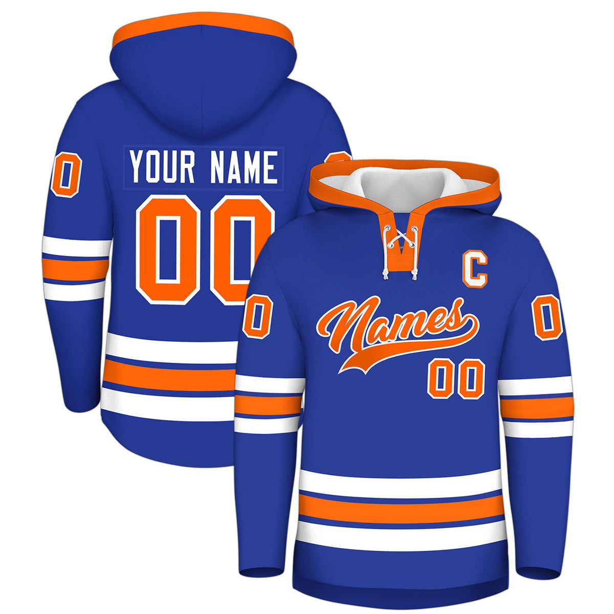 Custom Hockey Hoodie Jersey Royal Blue Orange Classic Style for Men&amp;Youth