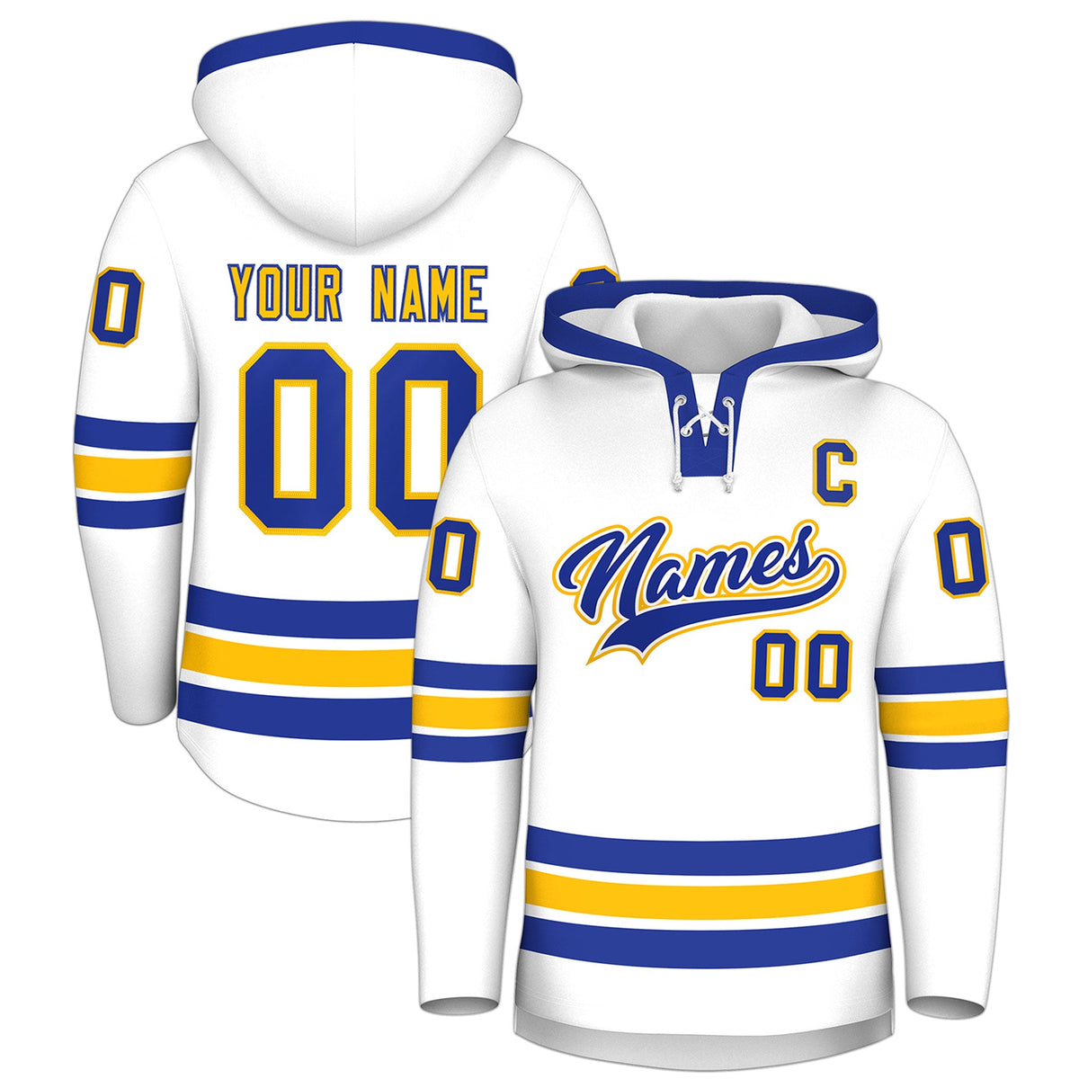 Custom Hockey Hoodie Jersey White Royal Blue Classic Style Add Name,Number &amp; Logo