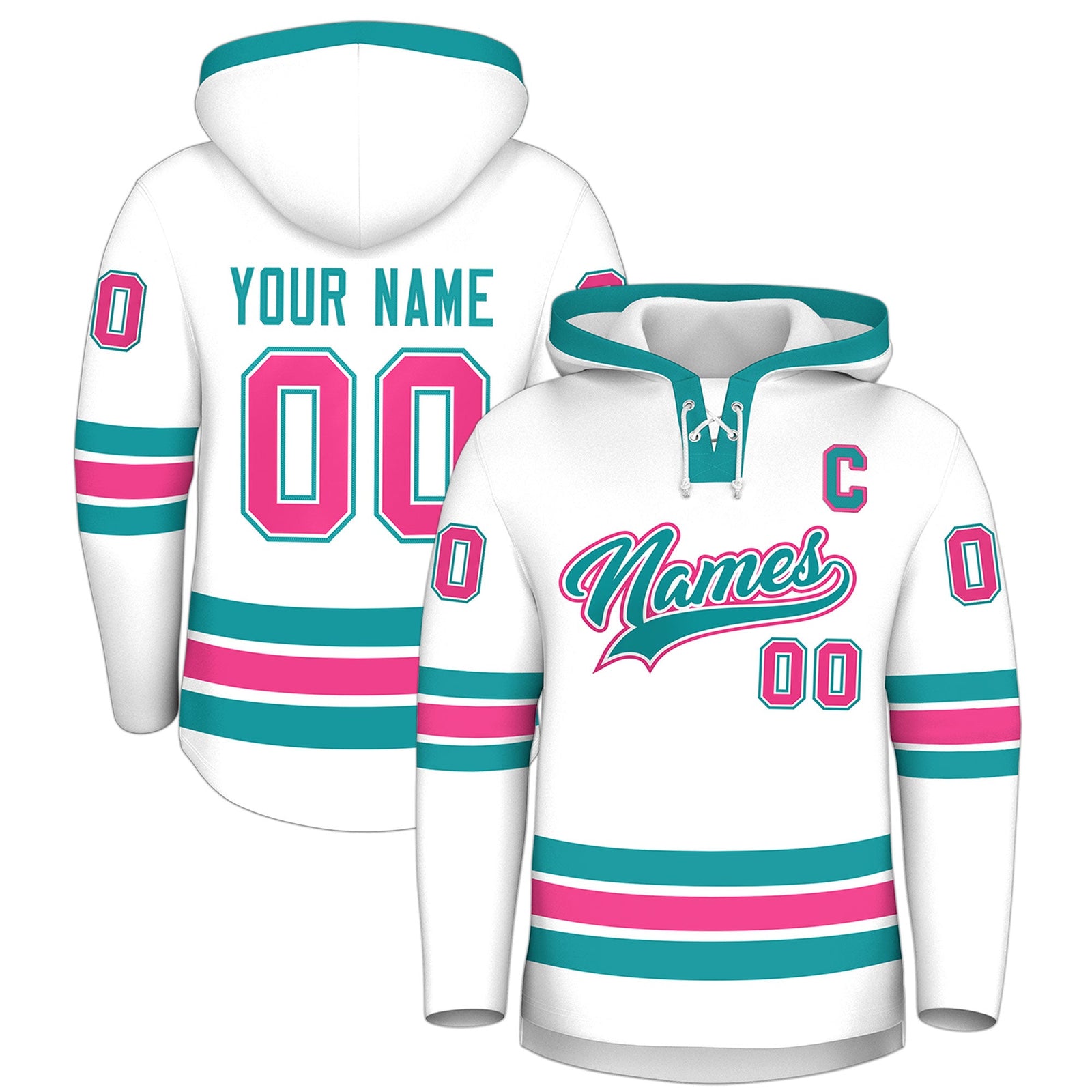 Custom Hockey Hoodie Jersey White Aqua Classic Style for Men&Youth