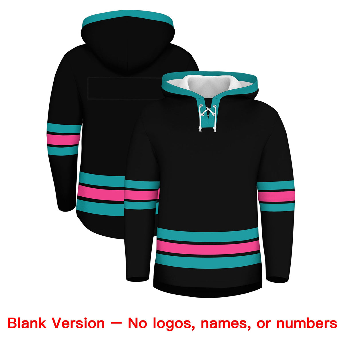 Custom Hockey Hoodie Jersey Black Aqua Classic Style Add Name,Number &amp; Logo