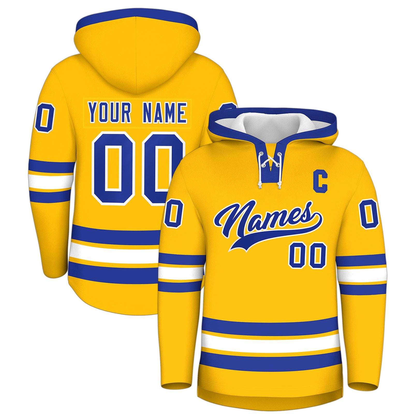 Custom Hockey Hoodie Jersey Gold Royal Blue Classic Style for Men&Youth