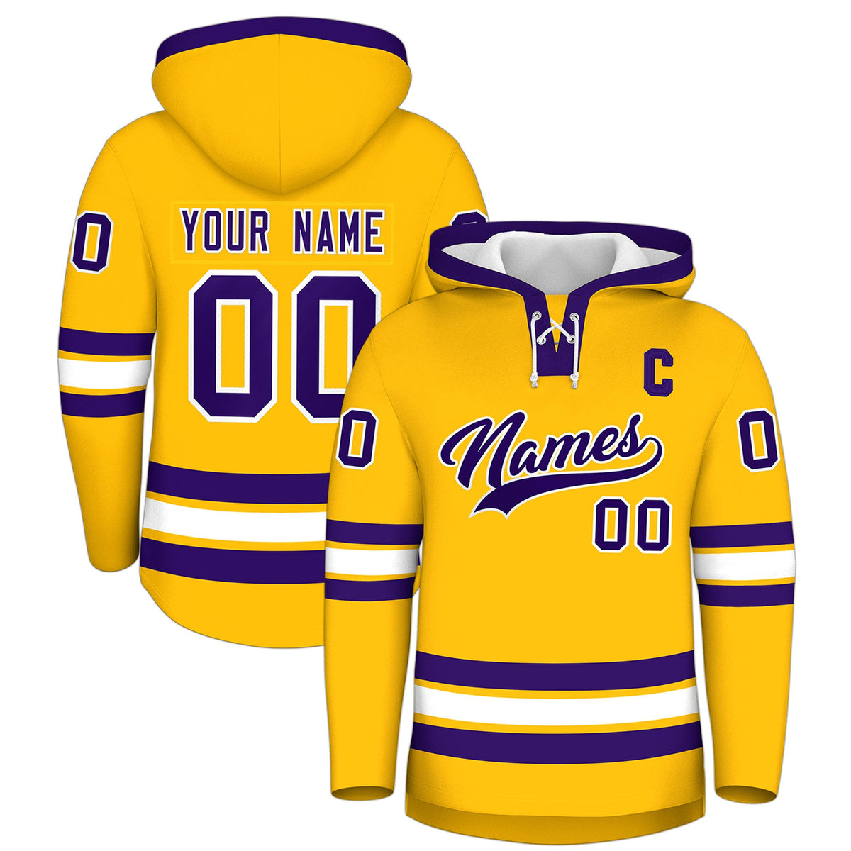 Custom Hockey Hoodie Jersey Gold Purple Classic Style Add Name,Number&amp;Logo