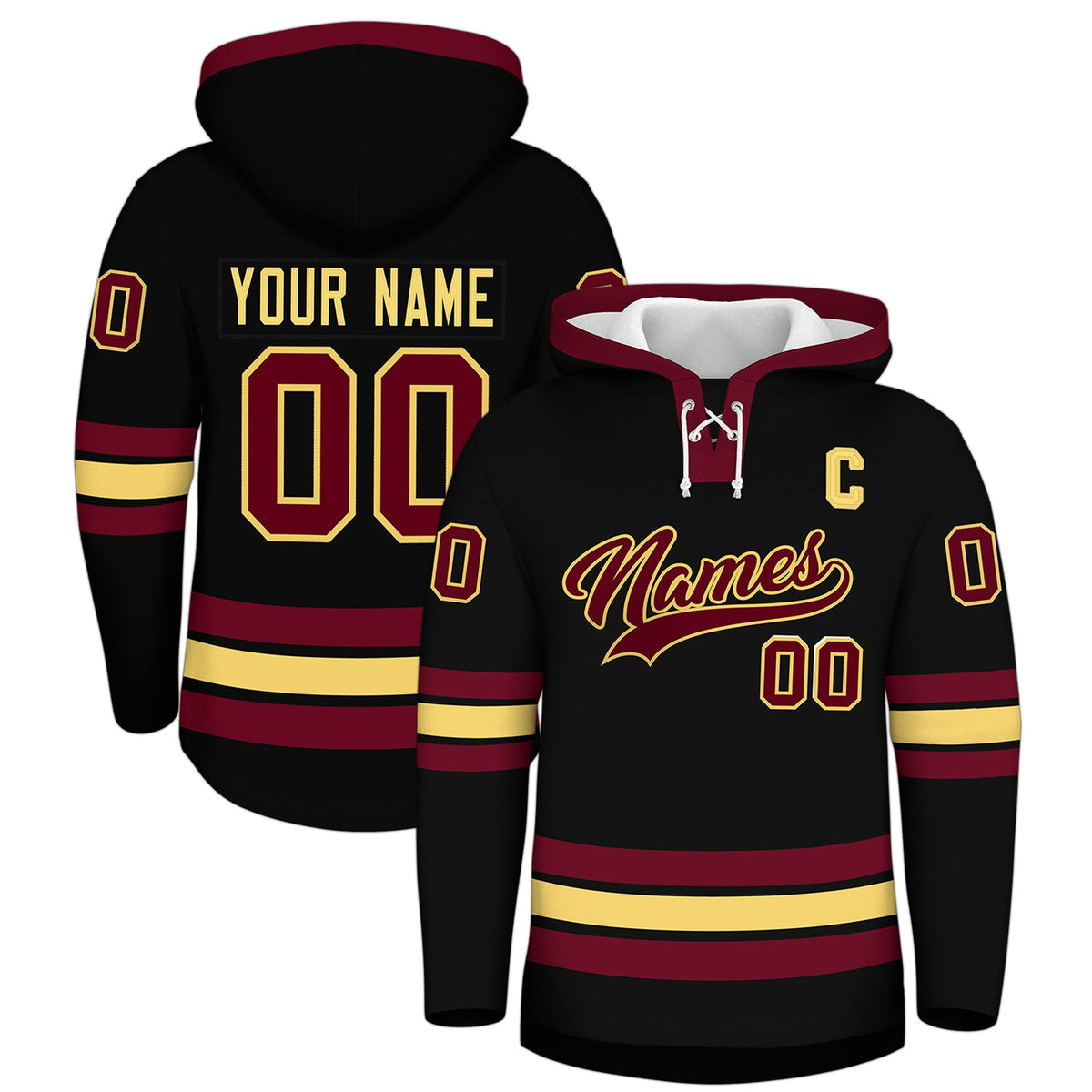 Custom Hockey Hoodie Jersey Black Crimson Classic Style for Men&amp;Youth