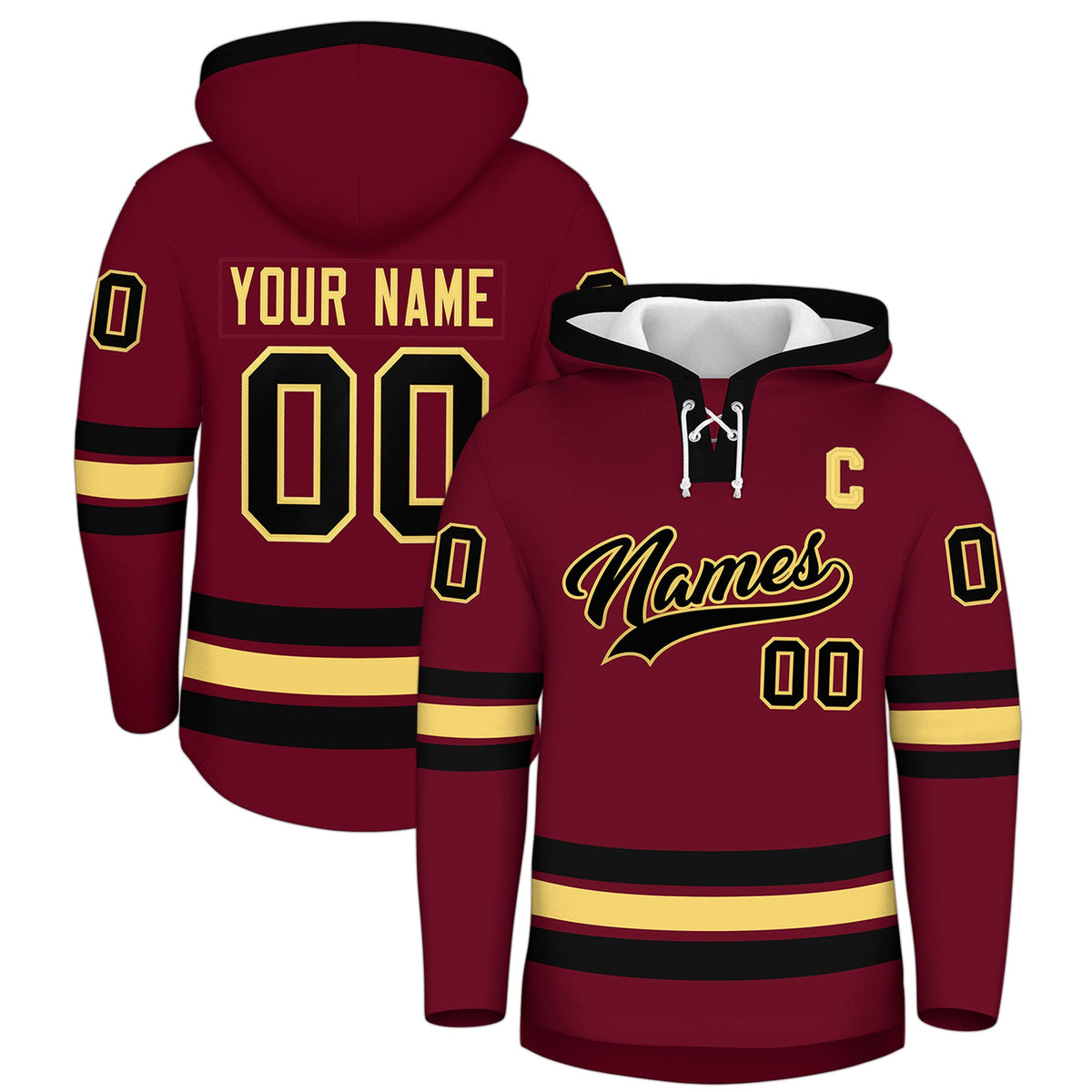 Custom Hockey Hoodie Jersey Crimson Black Classic Style Add Name,Number&amp;Logo
