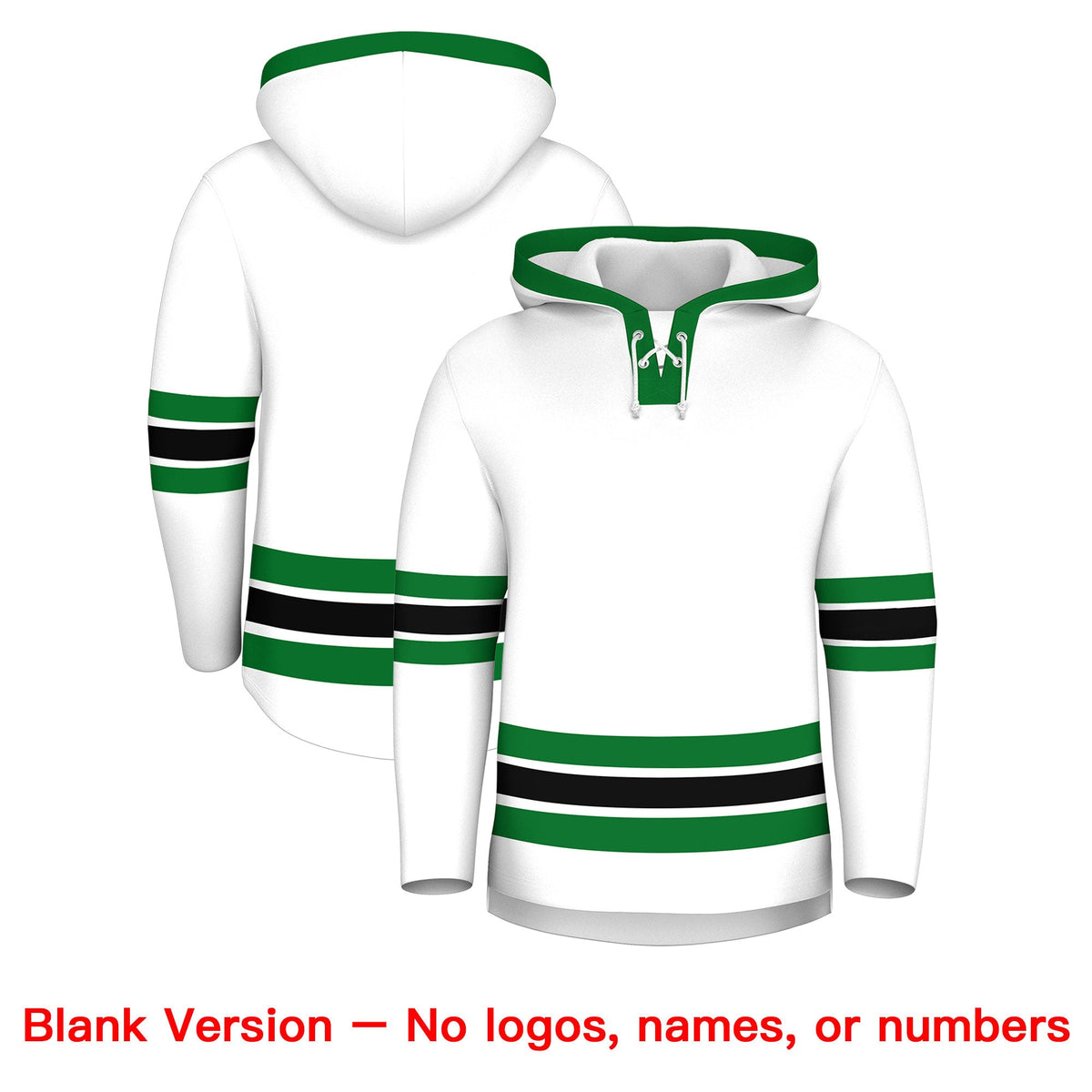 Custom Hockey Hoodie Jersey White Kelly Green Classic Style Add Name,Number&amp;Logo