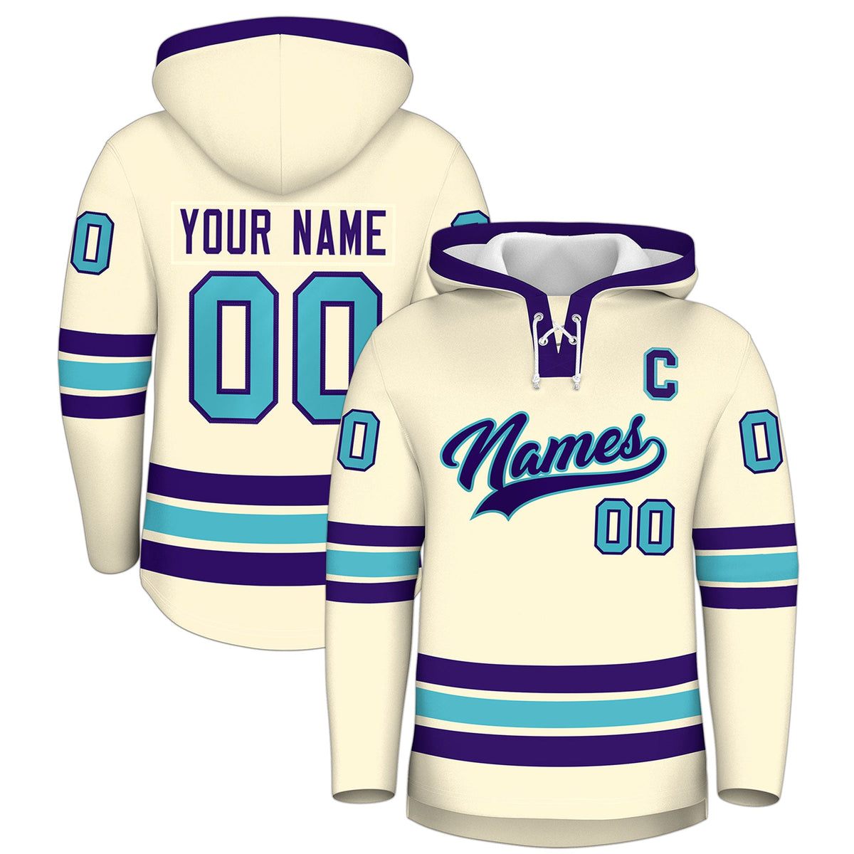 Custom Hockey Hoodie Jersey Cream Purple Classic Style for Men&amp;Youth