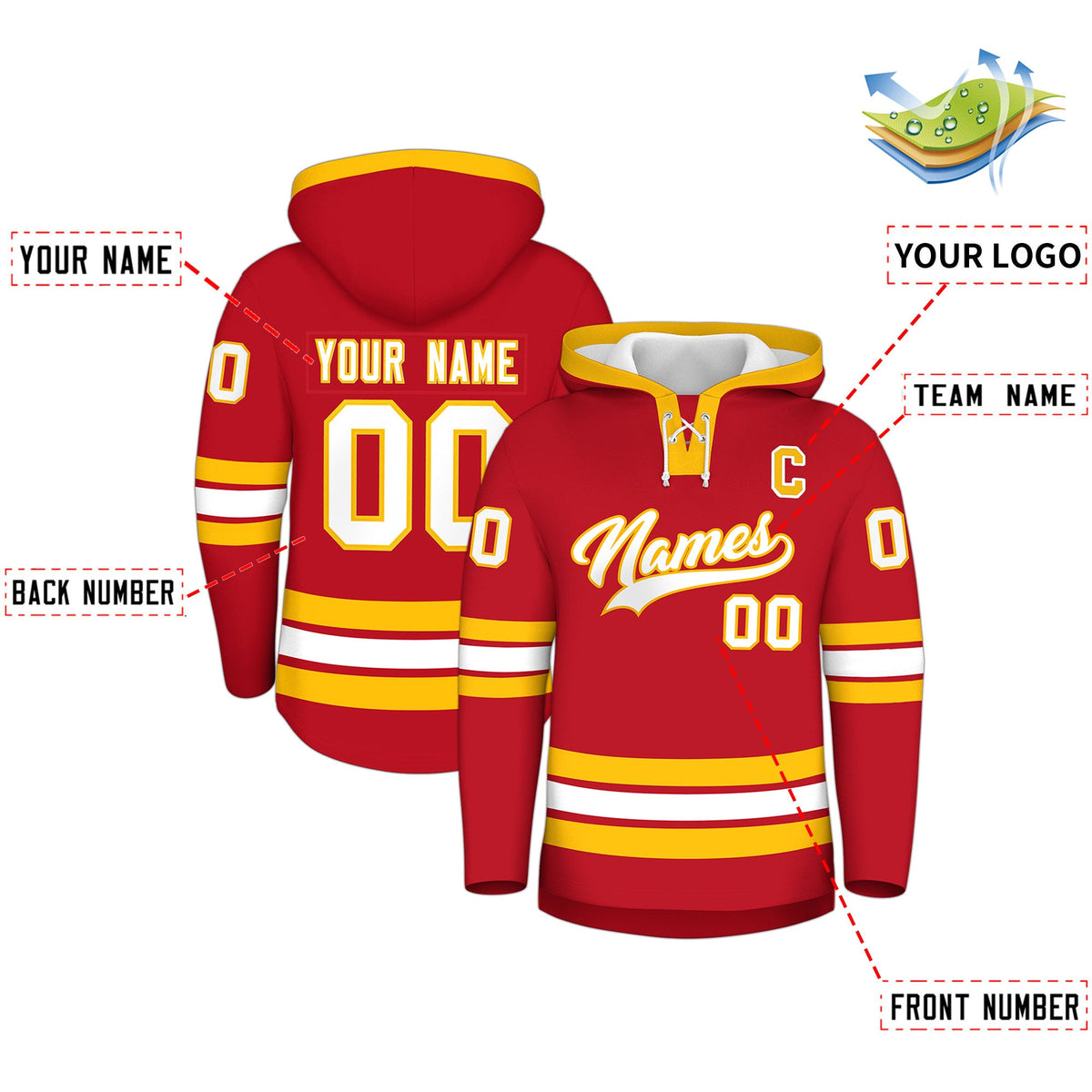 Custom Hockey Hoodie Jersey Red White Classic Style for Men&amp;Youth