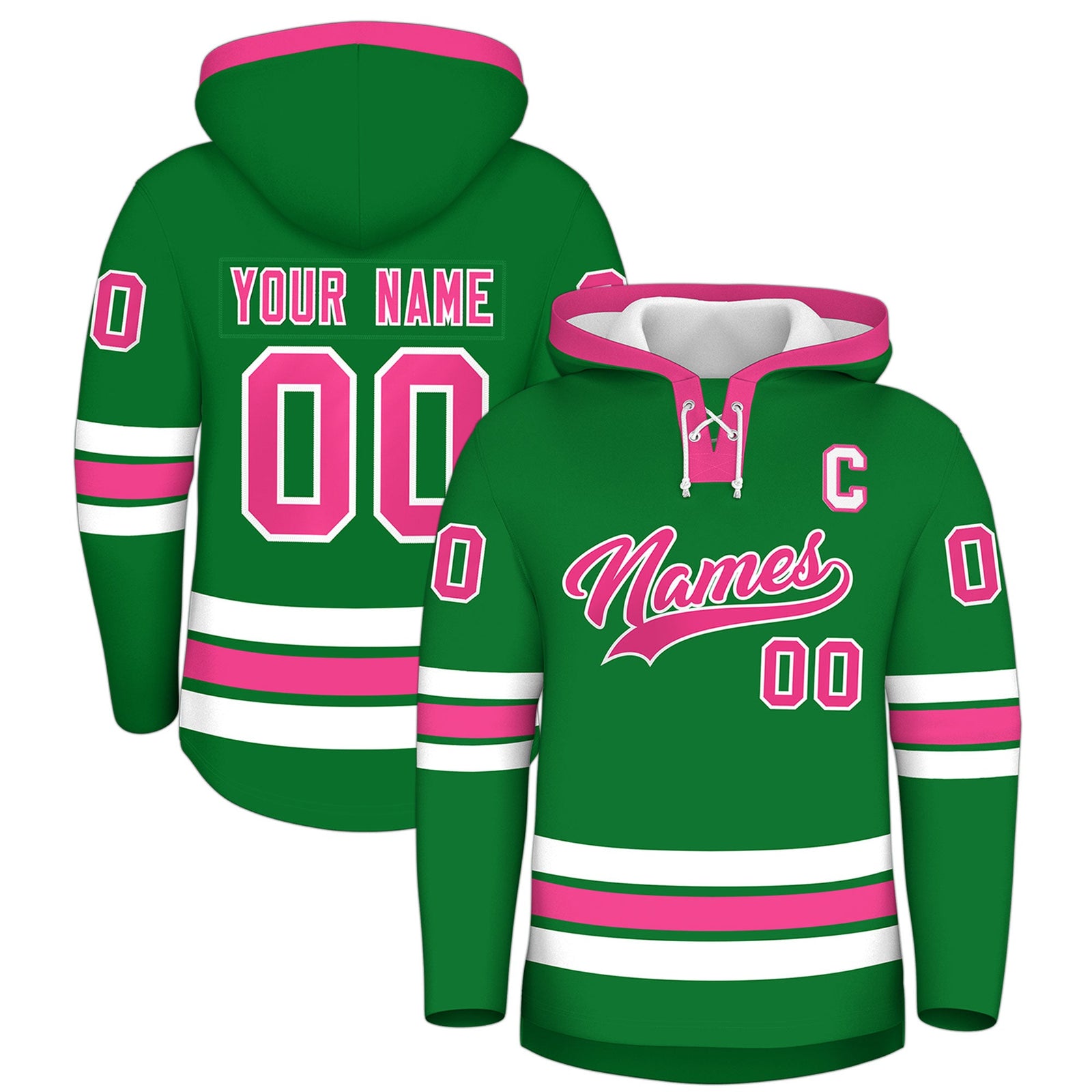Custom Hockey Hoodie Jersey Kelly Green Pink Classic Style for Men&Youth