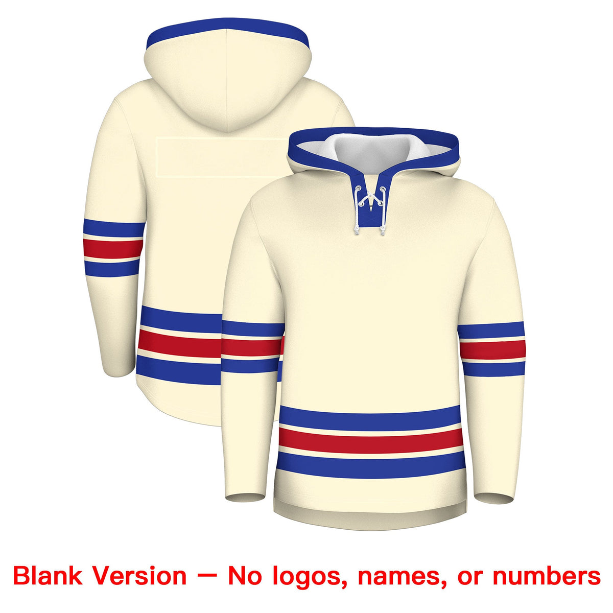 Custom Hockey Hoodie Jersey Cream Royal Blue Classic Style Add Name,Number &amp; Logo
