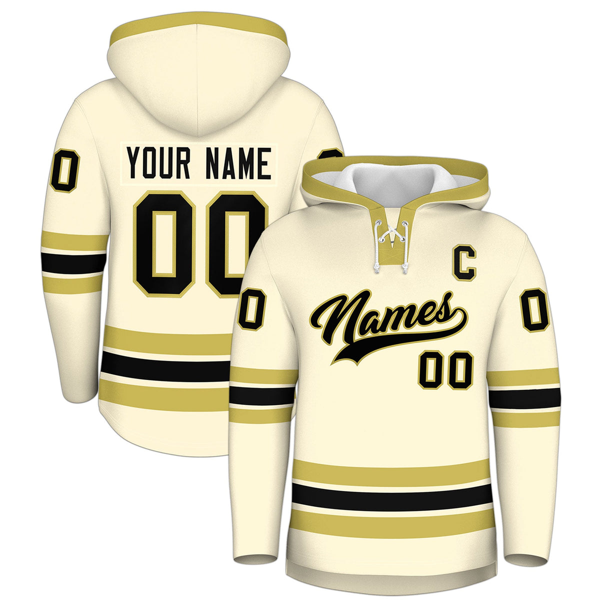 Custom Hockey Hoodie Jersey Cream Old Gold Classic Style for Men&amp;Youth
