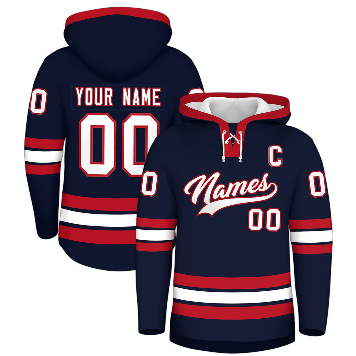 Custom Hockey Hoodie Jersey Navy Red Classic Style for Men&amp;Youth