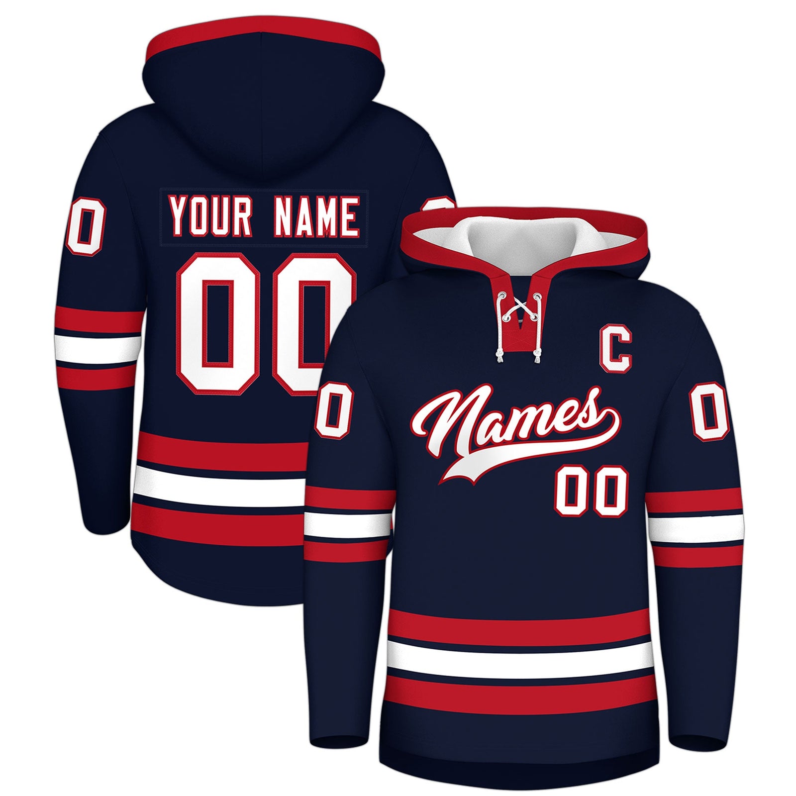 Custom Hockey Hoodie Jersey Navy Red Classic Style for Men&Youth