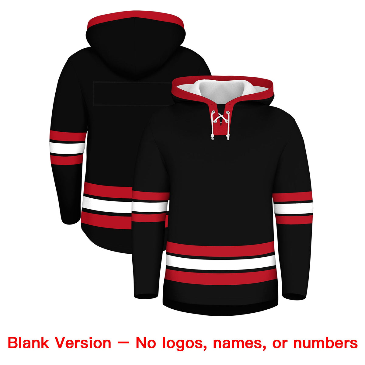 Custom Hockey Hoodie Jersey Black Red Classic Style Add Name,Number&amp;Logo