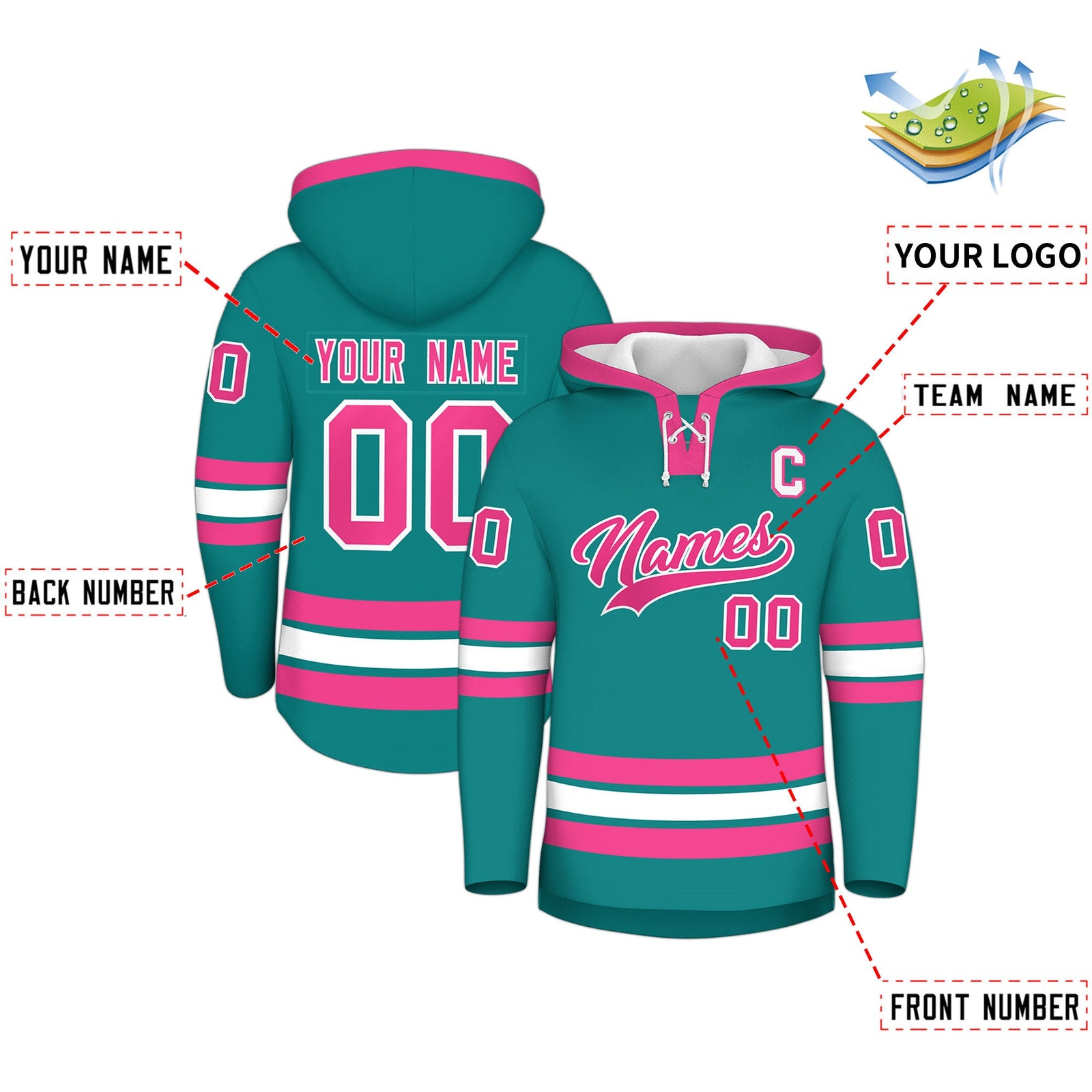 Custom Hockey Hoodie Jersey Teal Pink Classic Style for Men&Youth