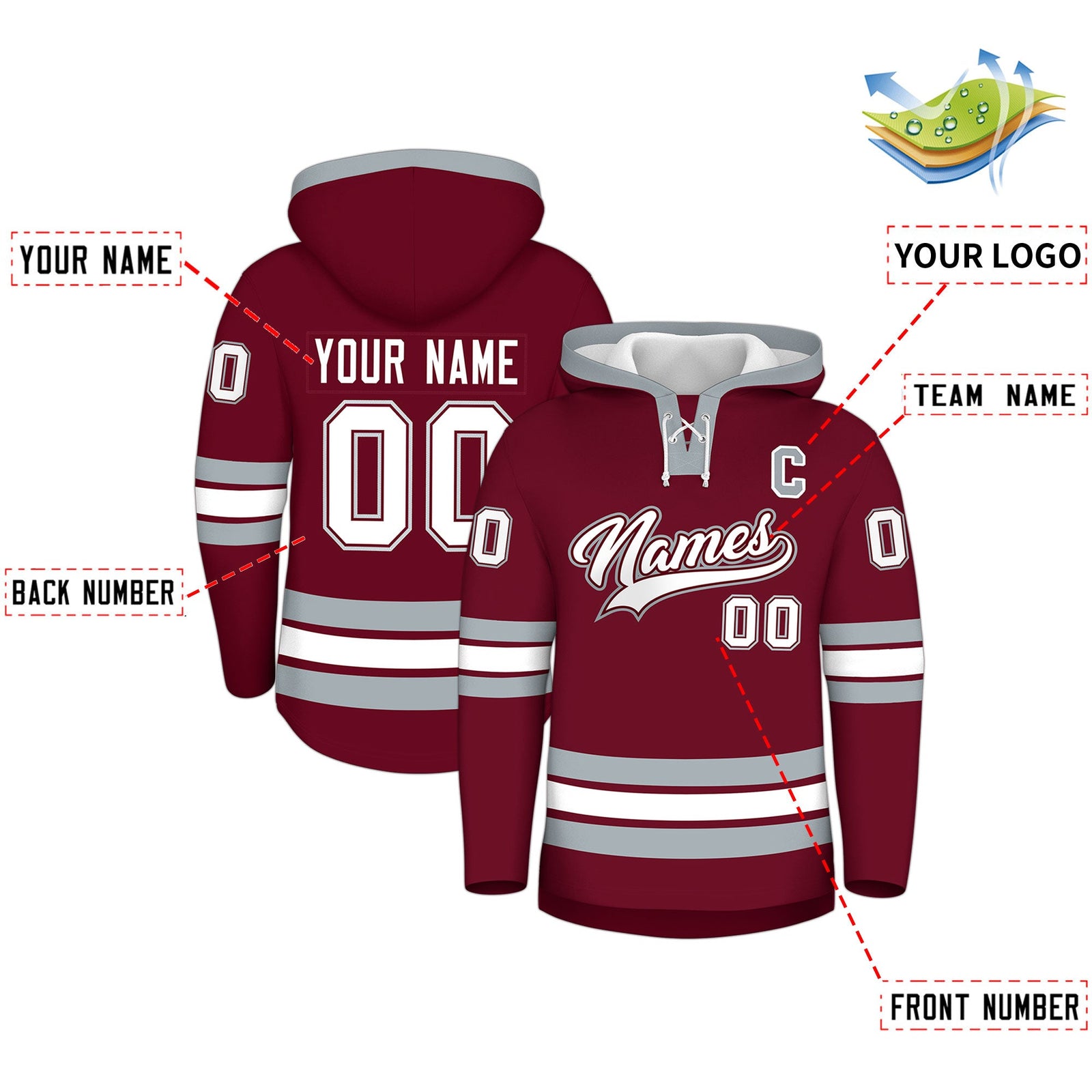 Custom Hockey Hoodie Jersey Crimson Silver Classic Style for Men&Youth