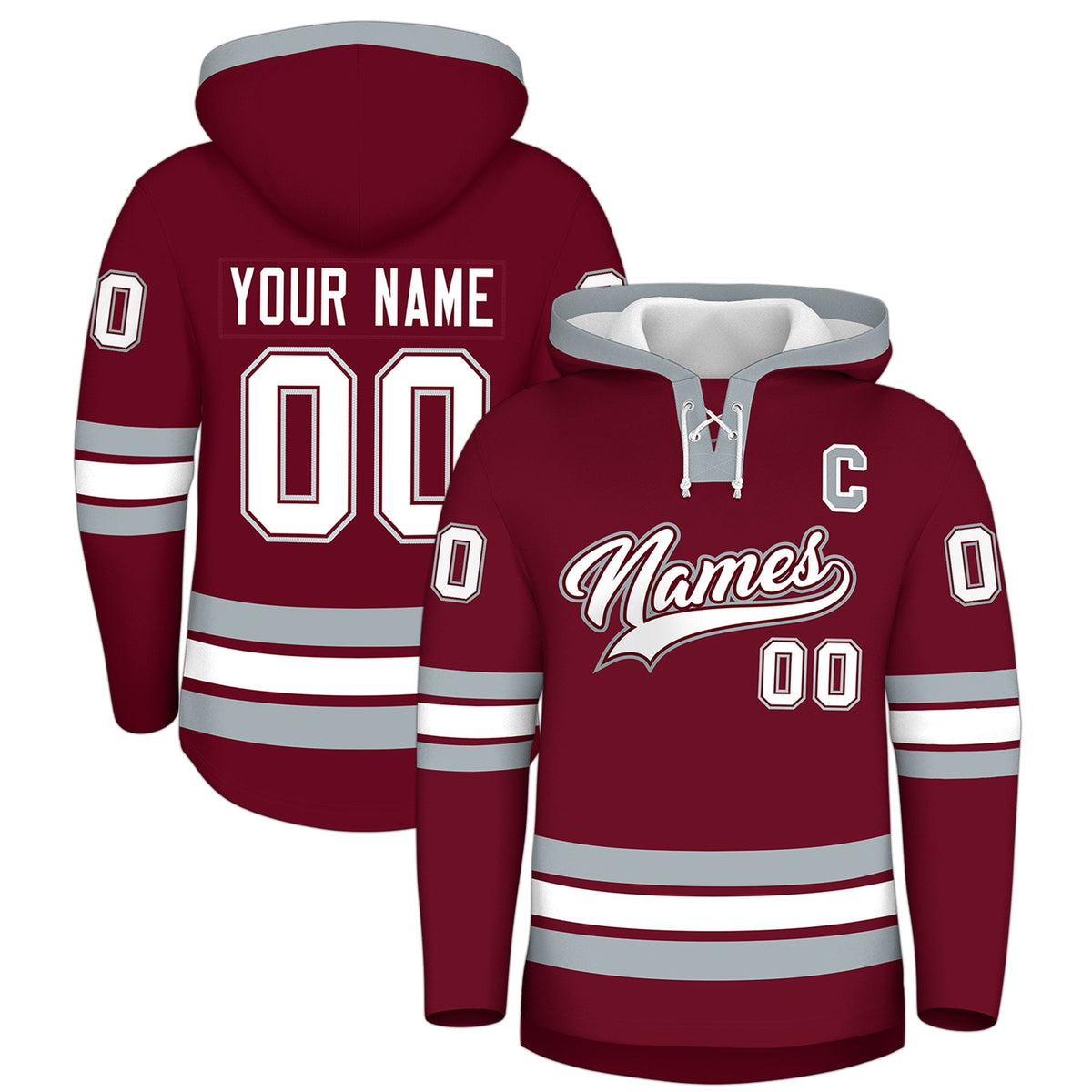 Custom Hockey Hoodie Jersey Crimson Silver Classic Style for Men&amp;Youth