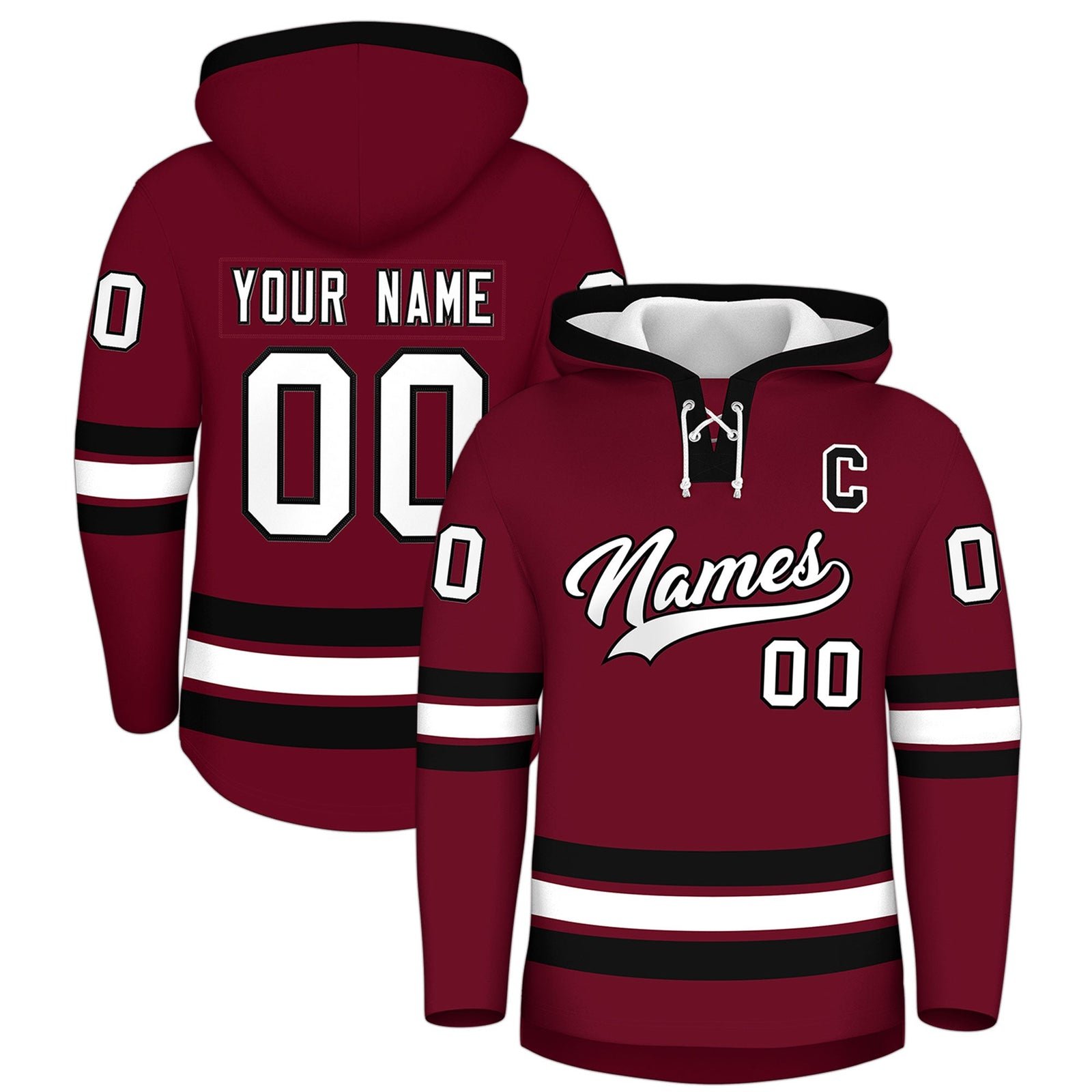 Custom Hockey Hoodie Jersey Crimson Black Classic Style Add Name,Number & Logo