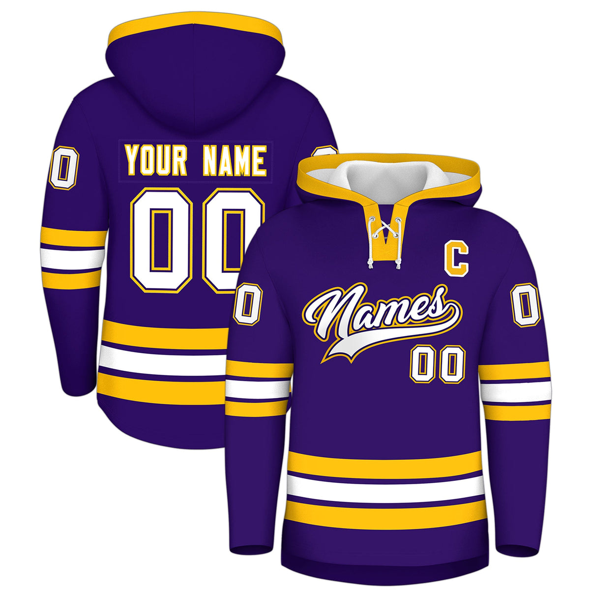 Custom Hockey Hoodie Jersey Purple Gold Classic Style for Men&amp;Youth