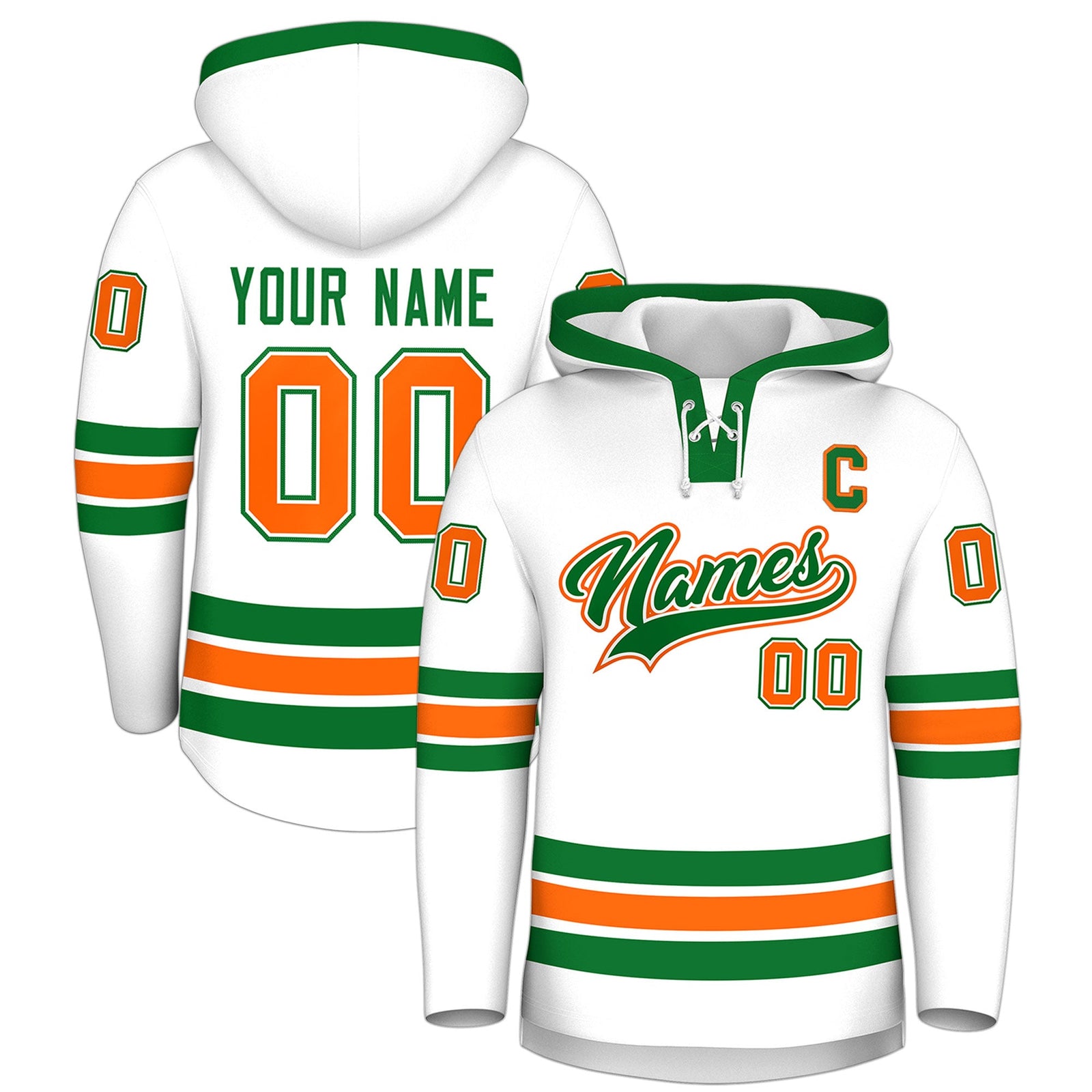 Custom Hockey Hoodie Jersey White Kelly Green Classic Style for Men&Youth