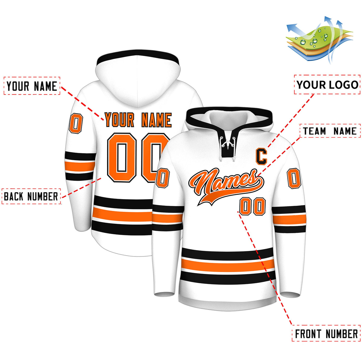 Custom Hockey Hoodie Jersey White Black Classic Style for Men&amp;Youth