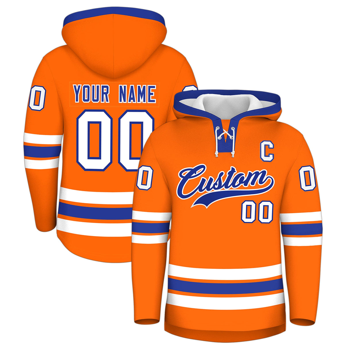 Custom Hockey Hoodie Jersey Orange Royal Blue Classic Style for Men&amp;Youth