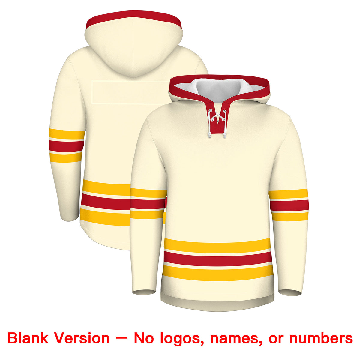 Custom Hockey Hoodie Jersey Cream Red Classic Style Add Name,Number&amp;Logo