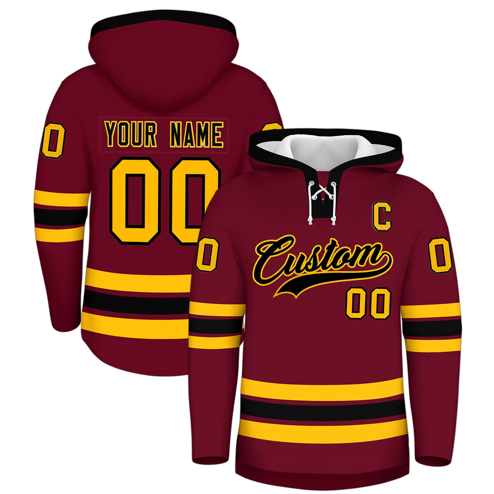 Custom Hockey Hoodie Jersey Crimson Black Classic Style Add Name,Number&Logo