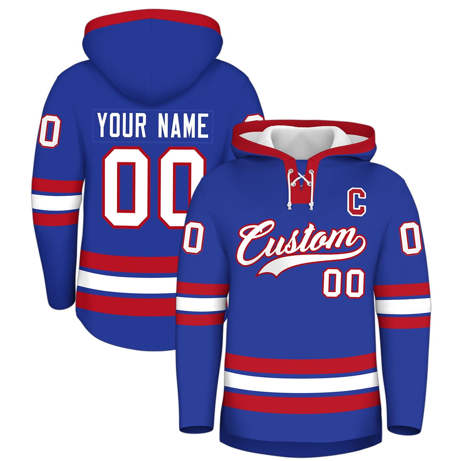 Custom Hockey Hoodie Jersey Royal Blue Red Classic Style Add Name,Number&Logo